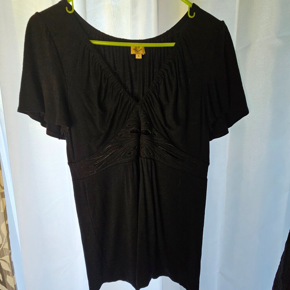 ELLA MOSS Women's Top Black with Ruching and Cutout Designs - Size Large